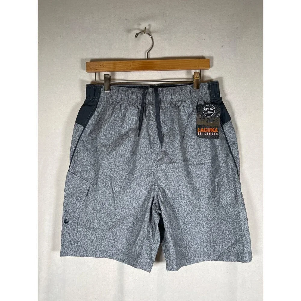 NWT Laguna Originals Size M Grey Swim Shorts Color Blocked Trunks UPF protection